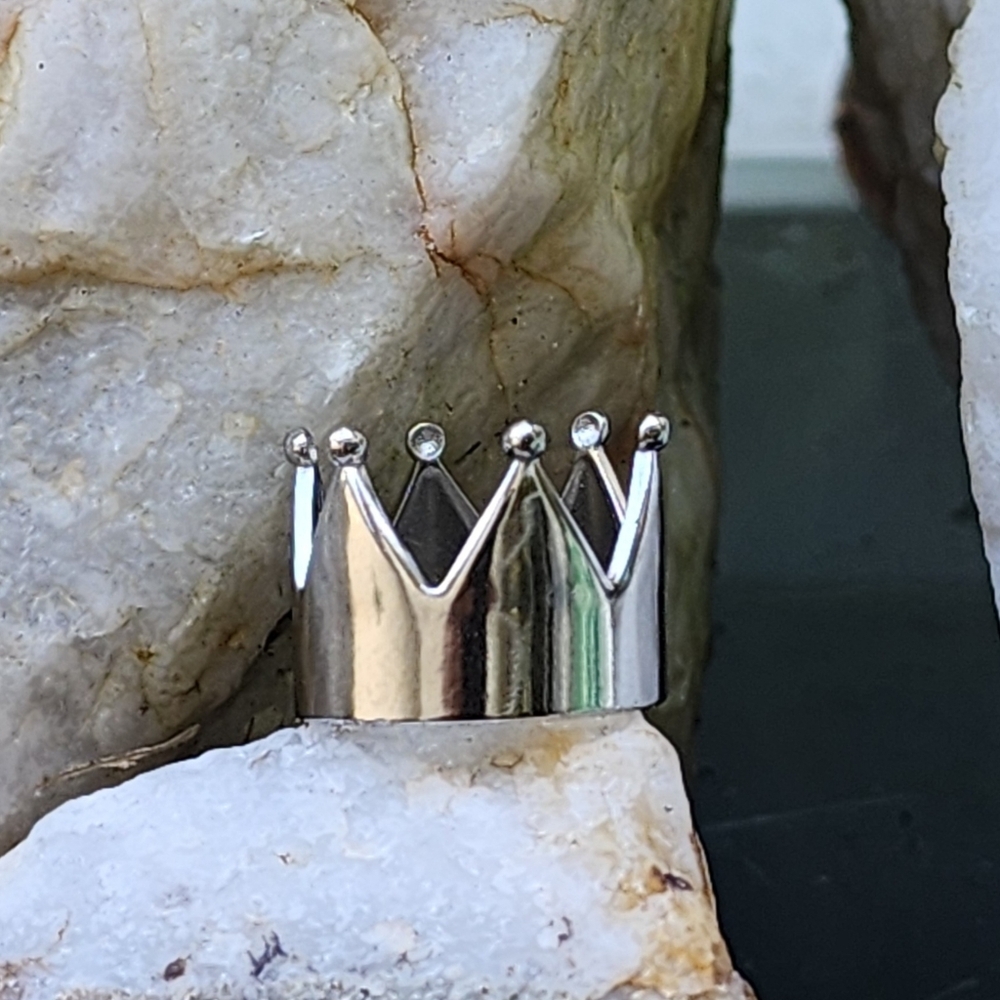 ❤️ Queen Crown White Rhodium Hypoallergenic Jewelry Silver Ring Size 7